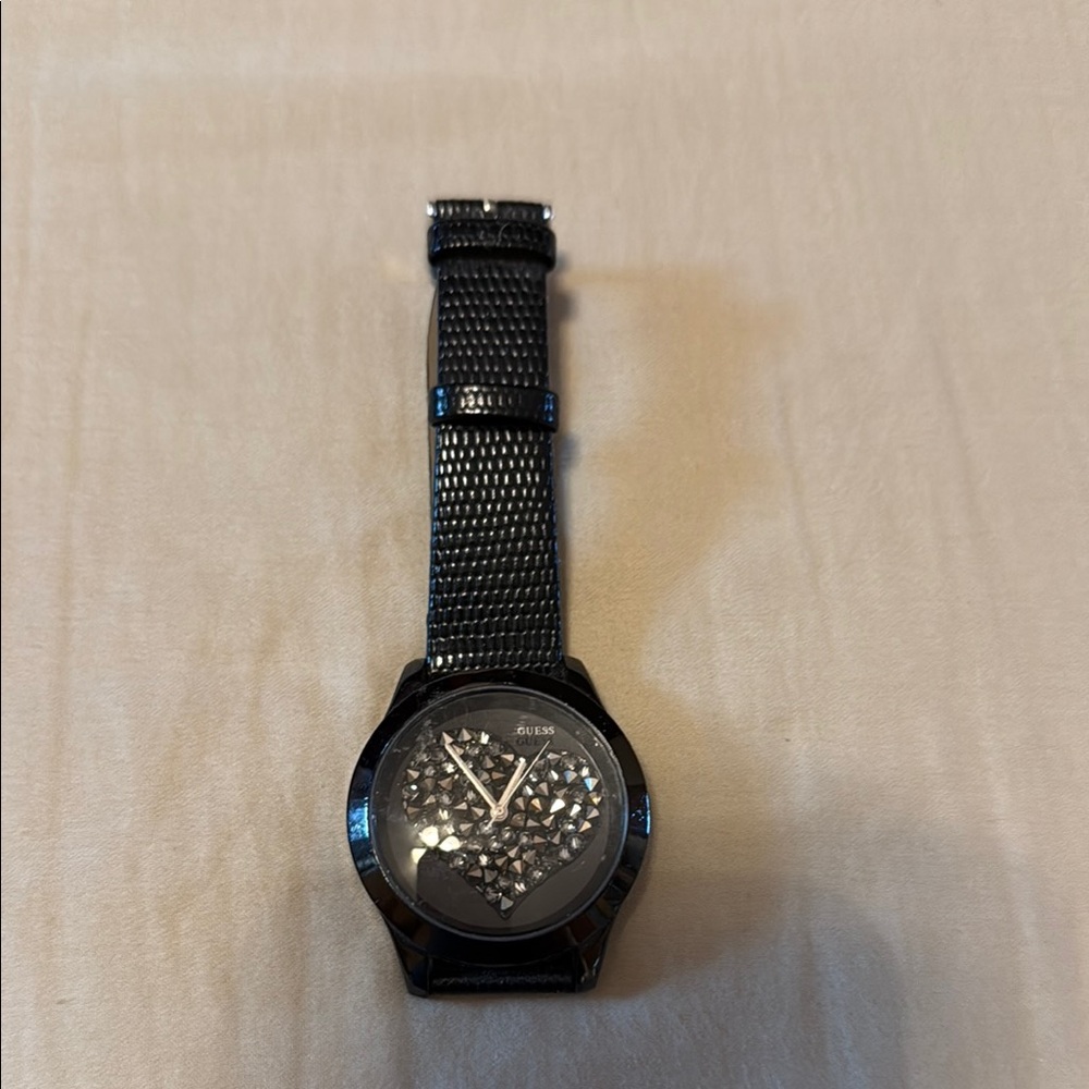 Guess Black Watch with Crystal Heart Face